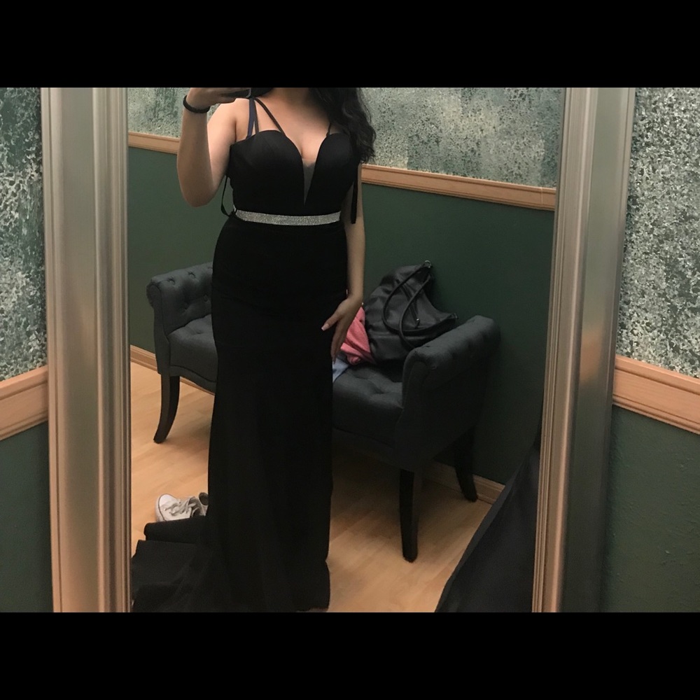 black prom dress w rhinestone belt